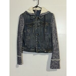 Free‎ People Throwback Hooded Denim & Knit Jacket Size Small  Jean Anthracite